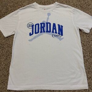Jordan Short Sleeve Cotton Tee White with Blue Logo Boy’s Size L 12-13